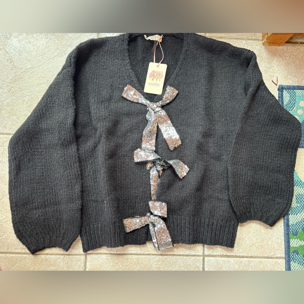 Entro Women’s Black Cardigan with Sequin Bows